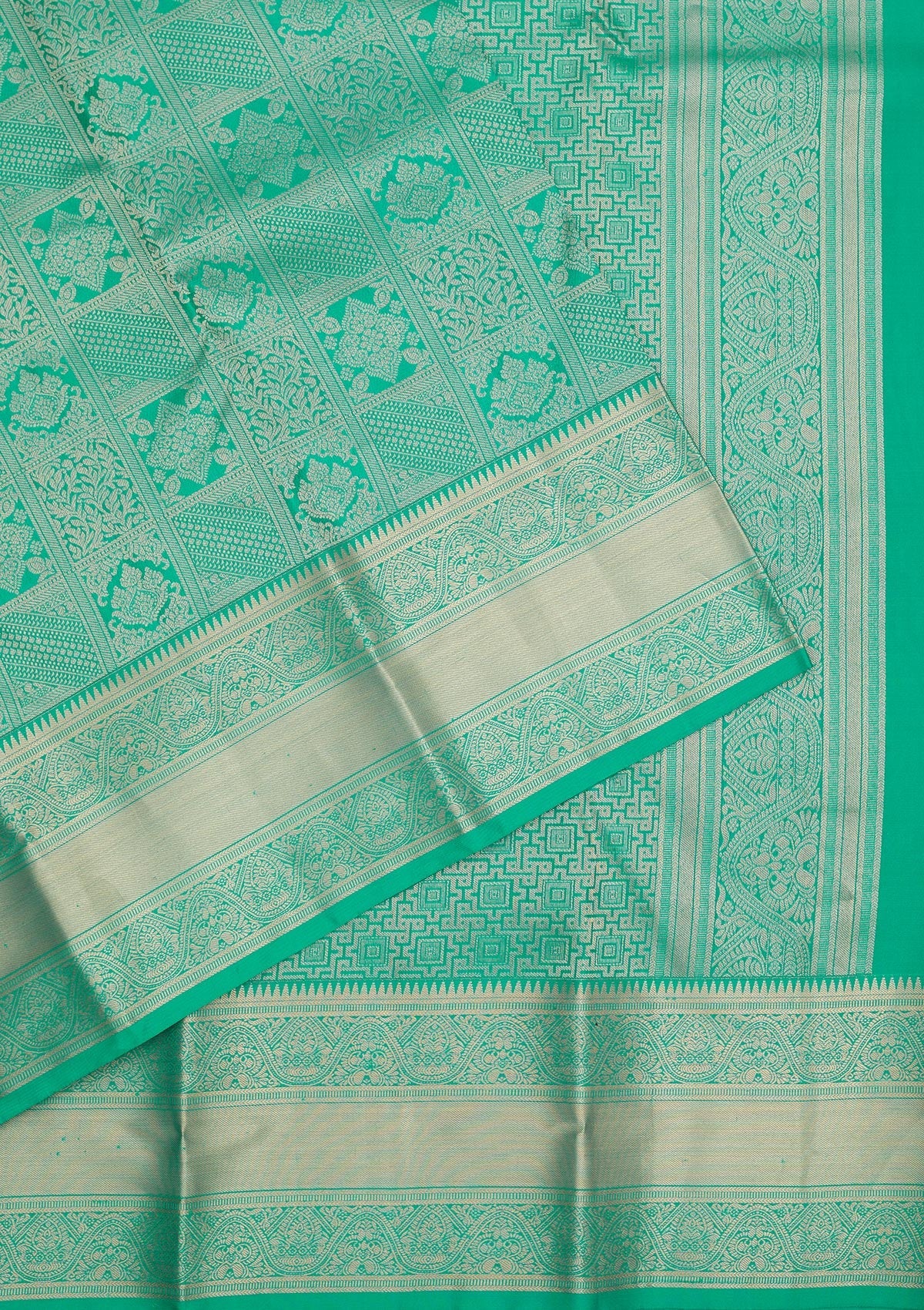 Rama Green Zariwork Pure Silk Saree-Koskii