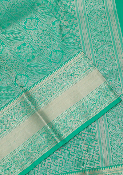 Rama Green Zariwork Pure Silk Saree-Koskii