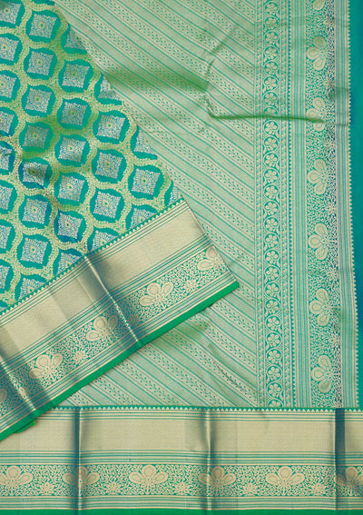 Rama Green Zariwork Pure Silk Saree-Koskii