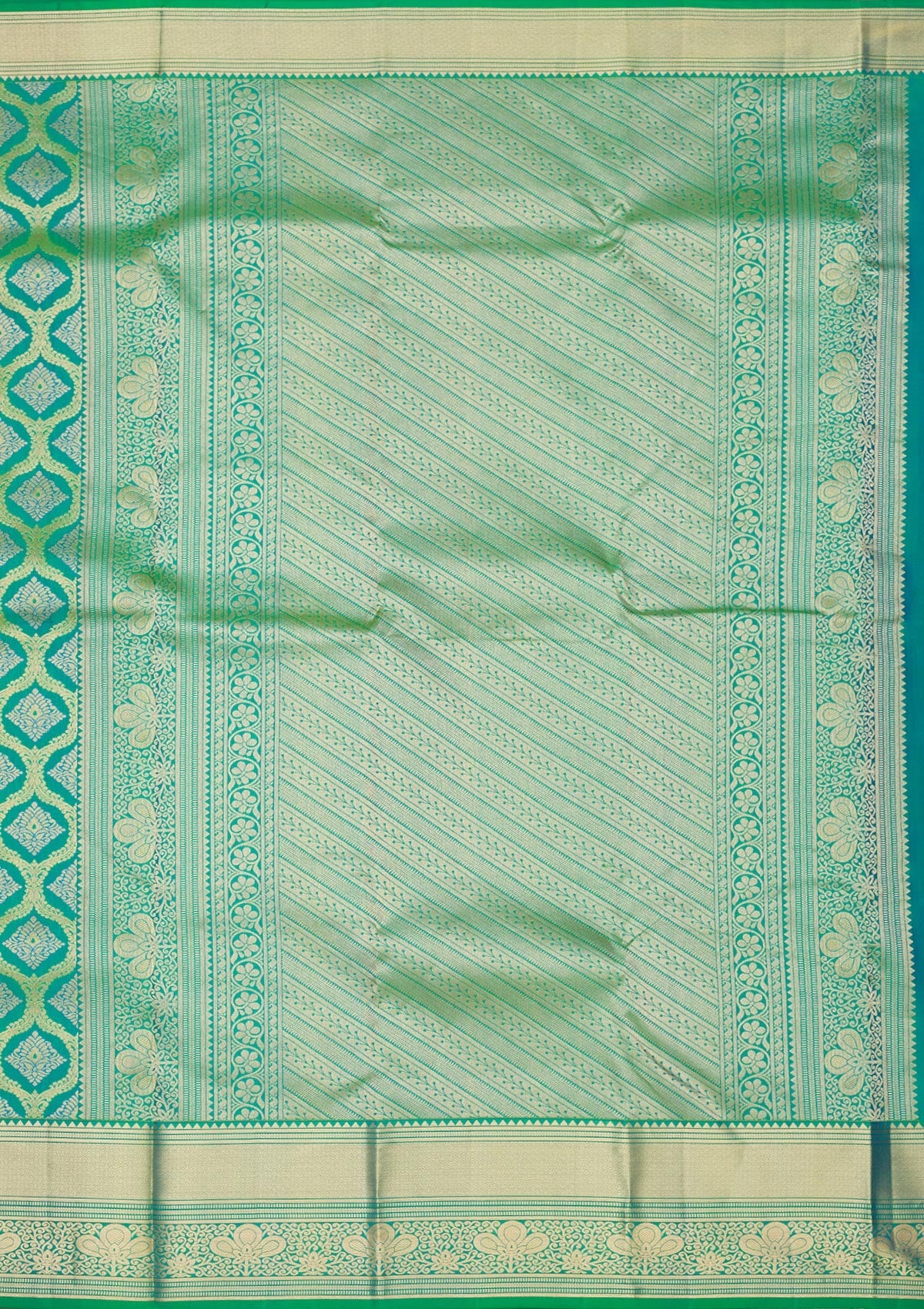 Rama Green Zariwork Pure Silk Saree-Koskii