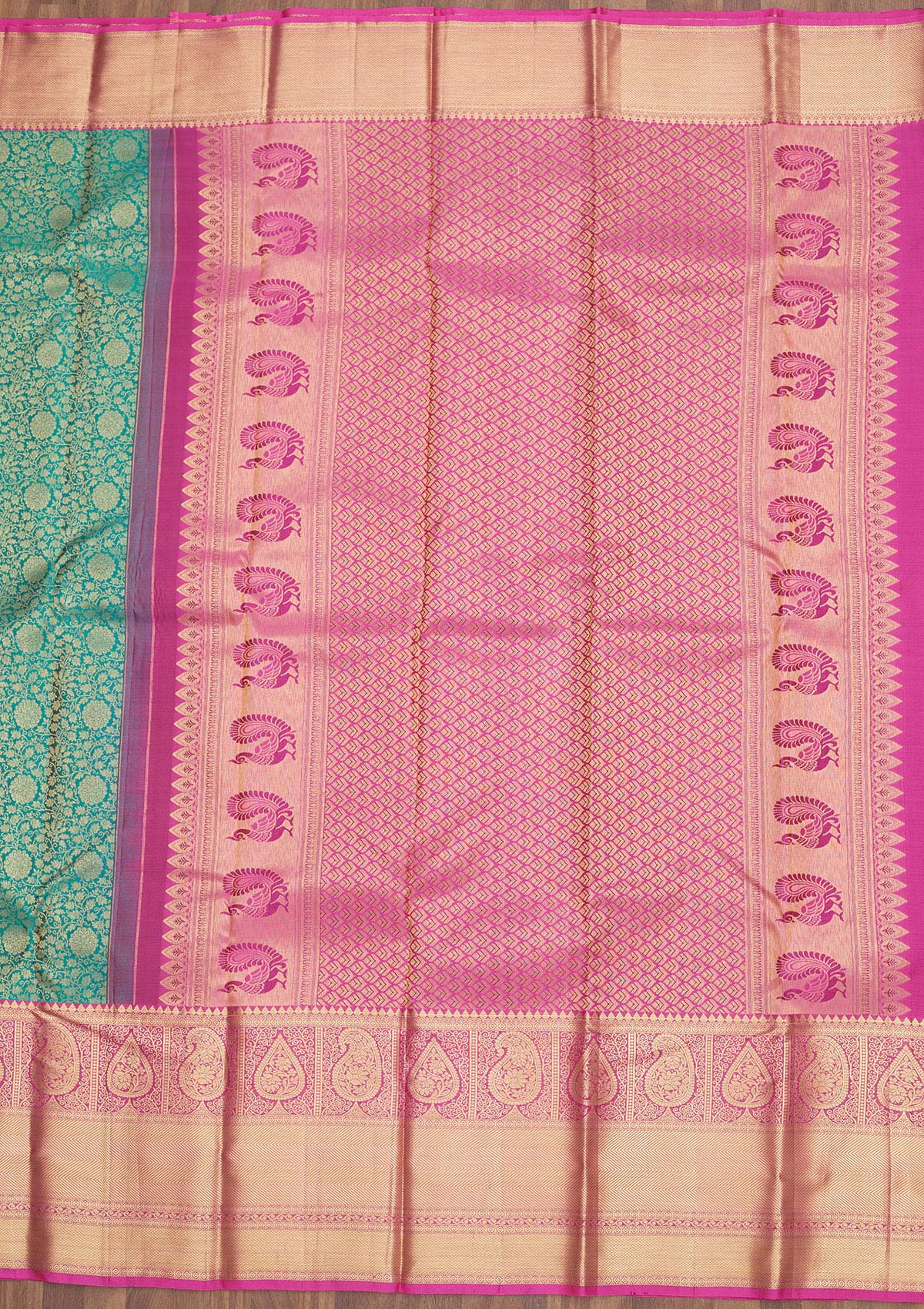 Rama Green Zariwork Pure Silk Saree-Koskii