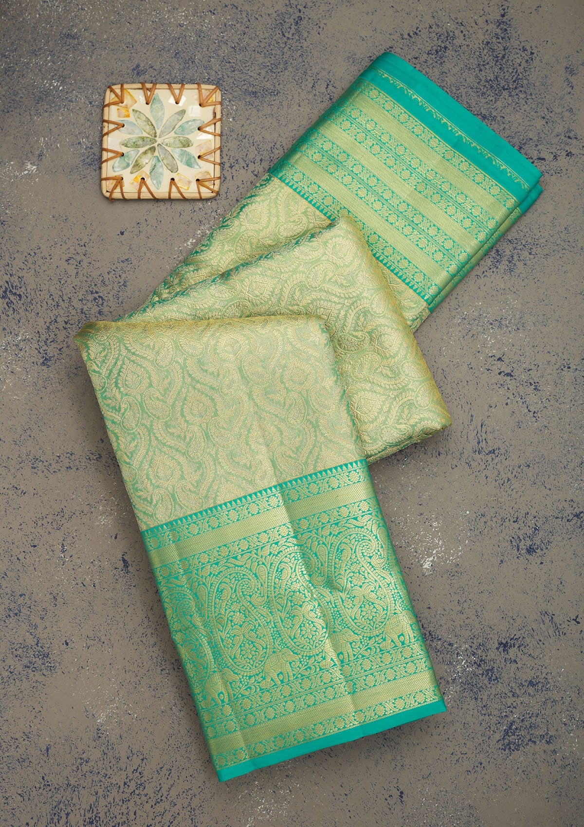 Rama Green Zariwork Pure Silk Saree-Koskii