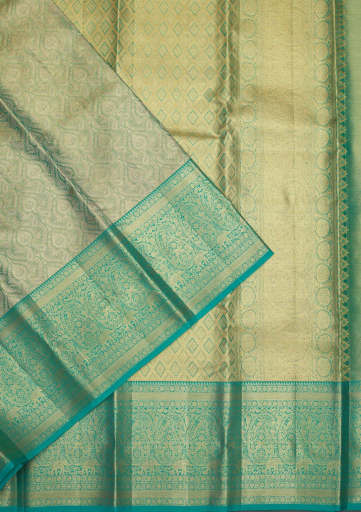 Rama Green Zariwork Pure Silk Saree-Koskii