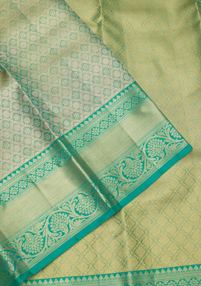 Rama Green Zariwork Pure Silk Saree-Koskii