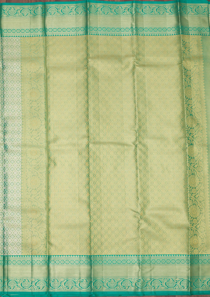 Rama Green Zariwork Pure Silk Saree-Koskii