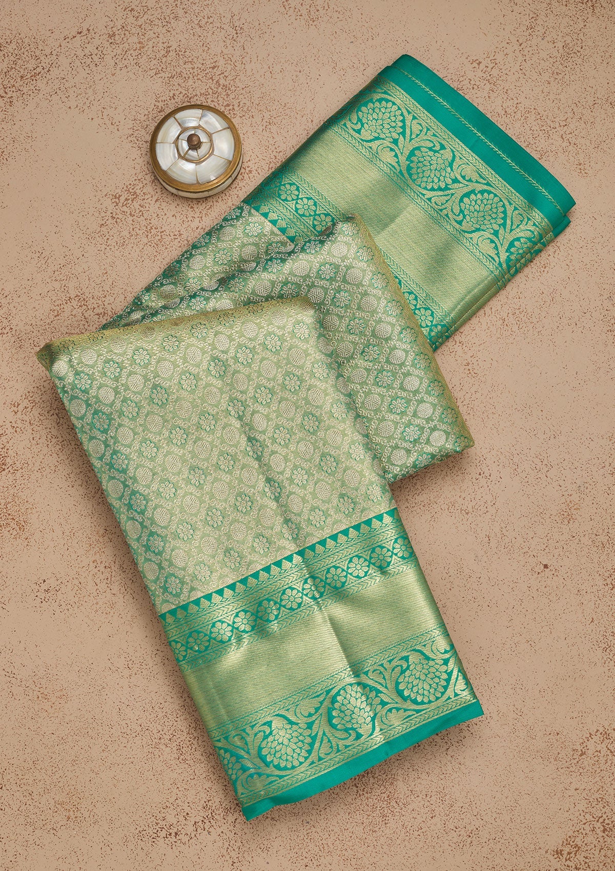 Rama Green Zariwork Pure Silk Saree-Koskii