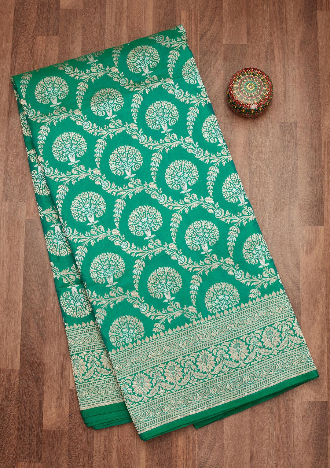 Rama Green Zariwork Pure Silk Saree-Koskii