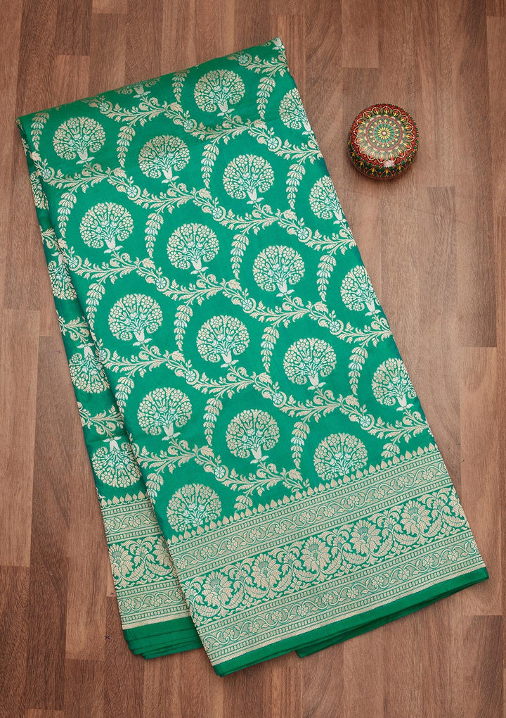 Rama Green Zariwork Pure Silk Saree-Koskii