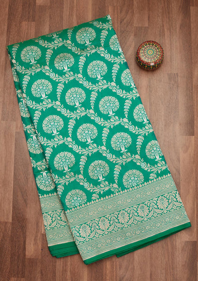 Rama Green Zariwork Pure Silk Saree-Koskii