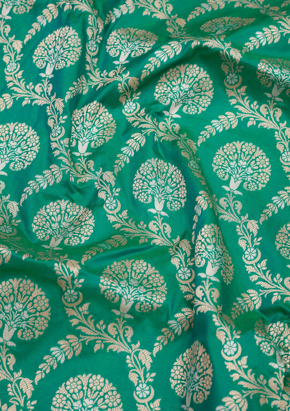 Rama Green Zariwork Pure Silk Saree-Koskii