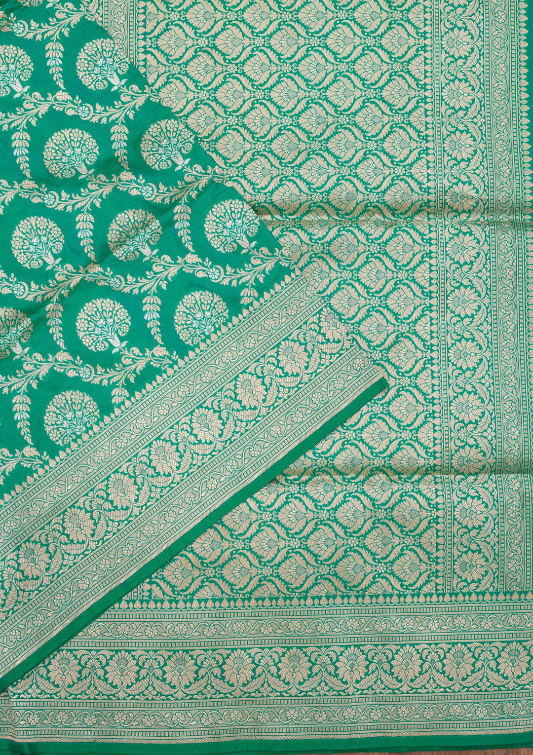 Rama Green Zariwork Pure Silk Saree-Koskii