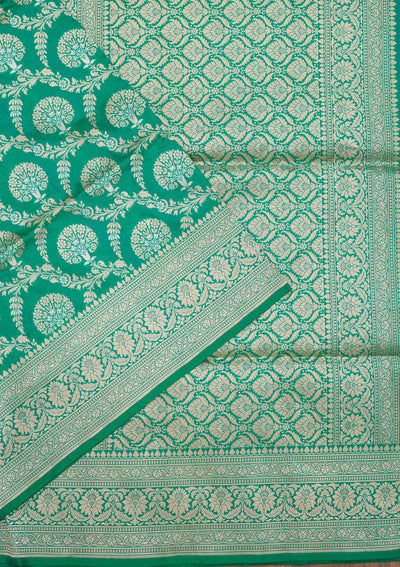 Rama Green Zariwork Pure Silk Saree-Koskii