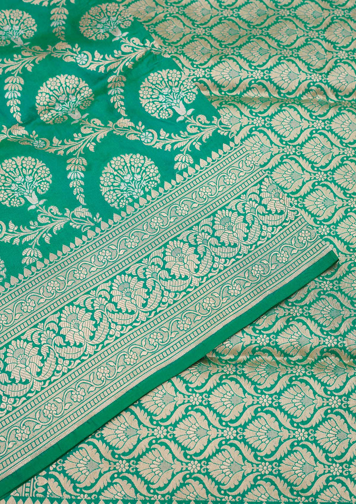 Rama Green Zariwork Pure Silk Saree-Koskii