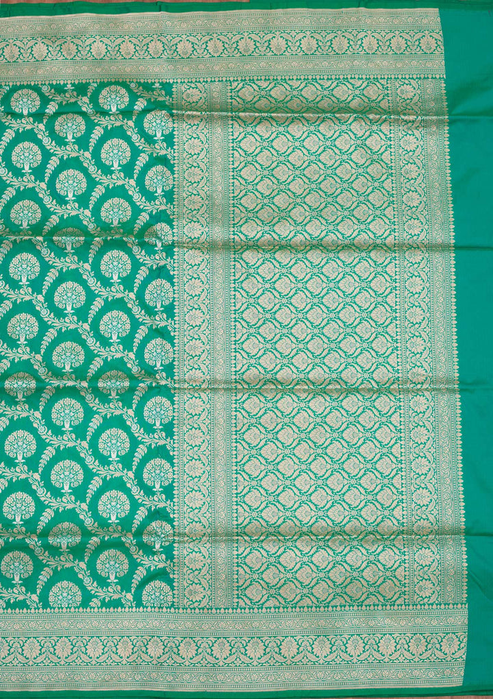 Rama Green Zariwork Pure Silk Saree-Koskii