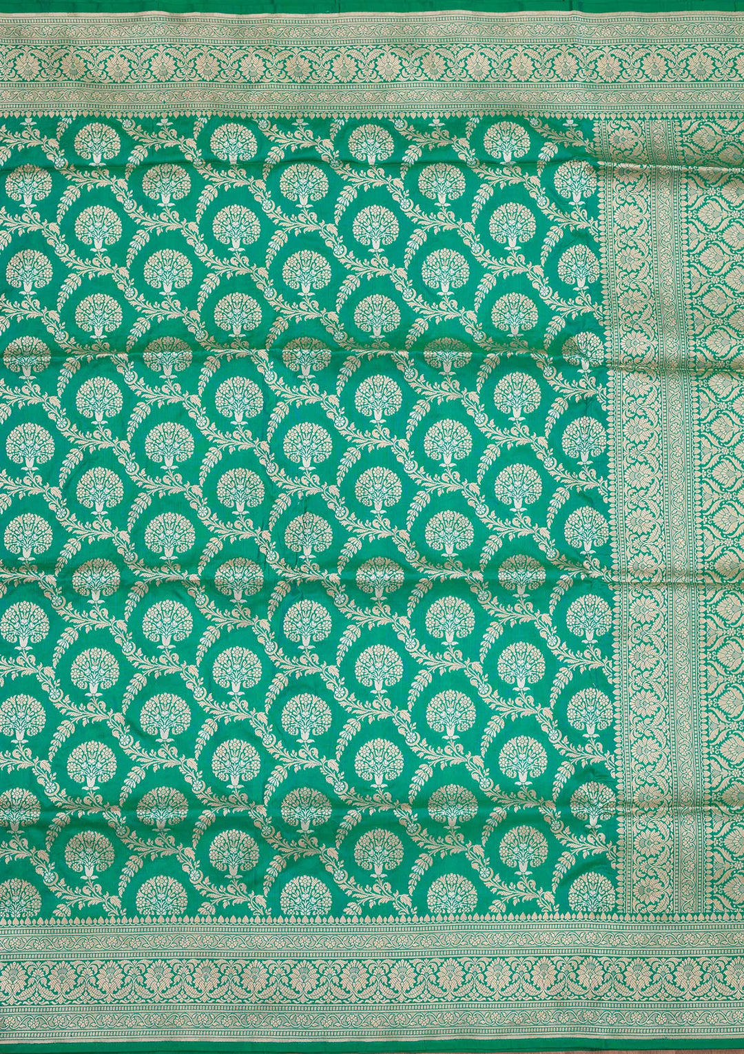 Rama Green Zariwork Pure Silk Saree-Koskii