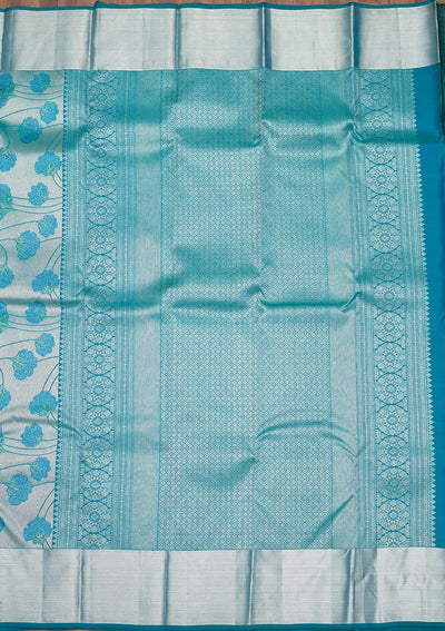 Sky Blue Zariwork Pure Silk Saree-Koskii