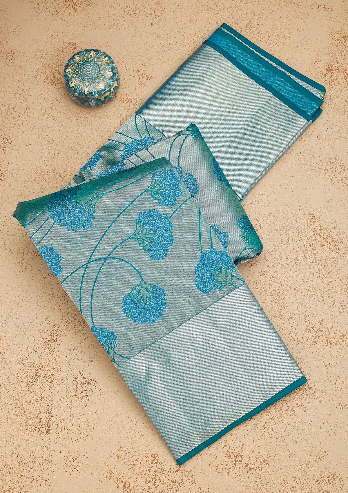 Sky Blue Zariwork Pure Silk Saree-Koskii