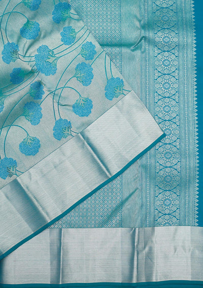 Sky Blue Zariwork Pure Silk Saree-Koskii