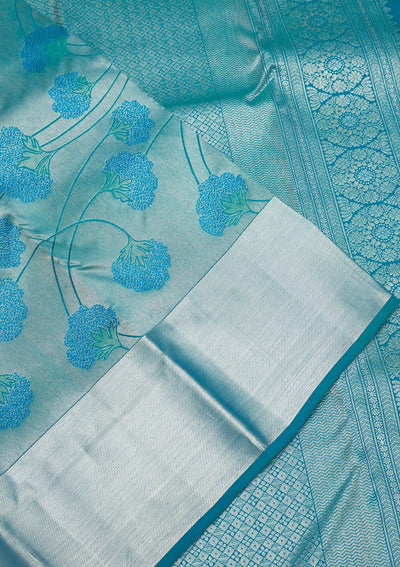 Sky Blue Zariwork Pure Silk Saree-Koskii