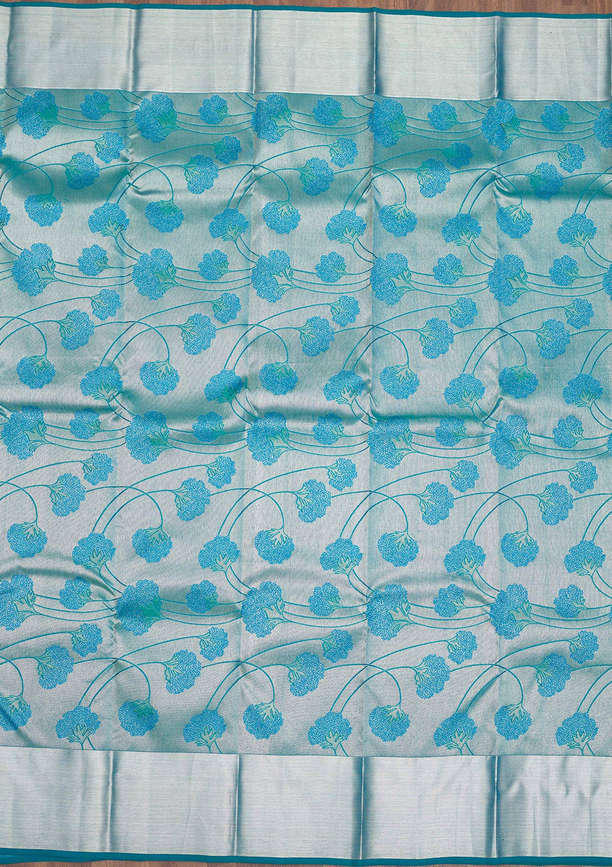 Sky Blue Zariwork Pure Silk Saree-Koskii