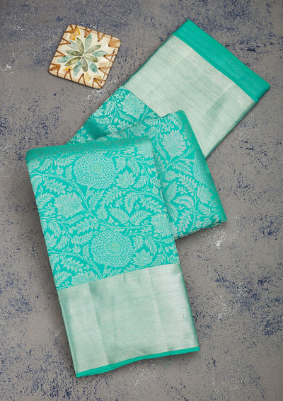 Turquoise Blue Zariwork Pure Silk Saree-Koskii