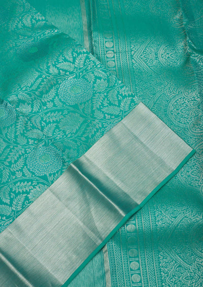 Turquoise Blue Zariwork Pure Silk Saree-Koskii