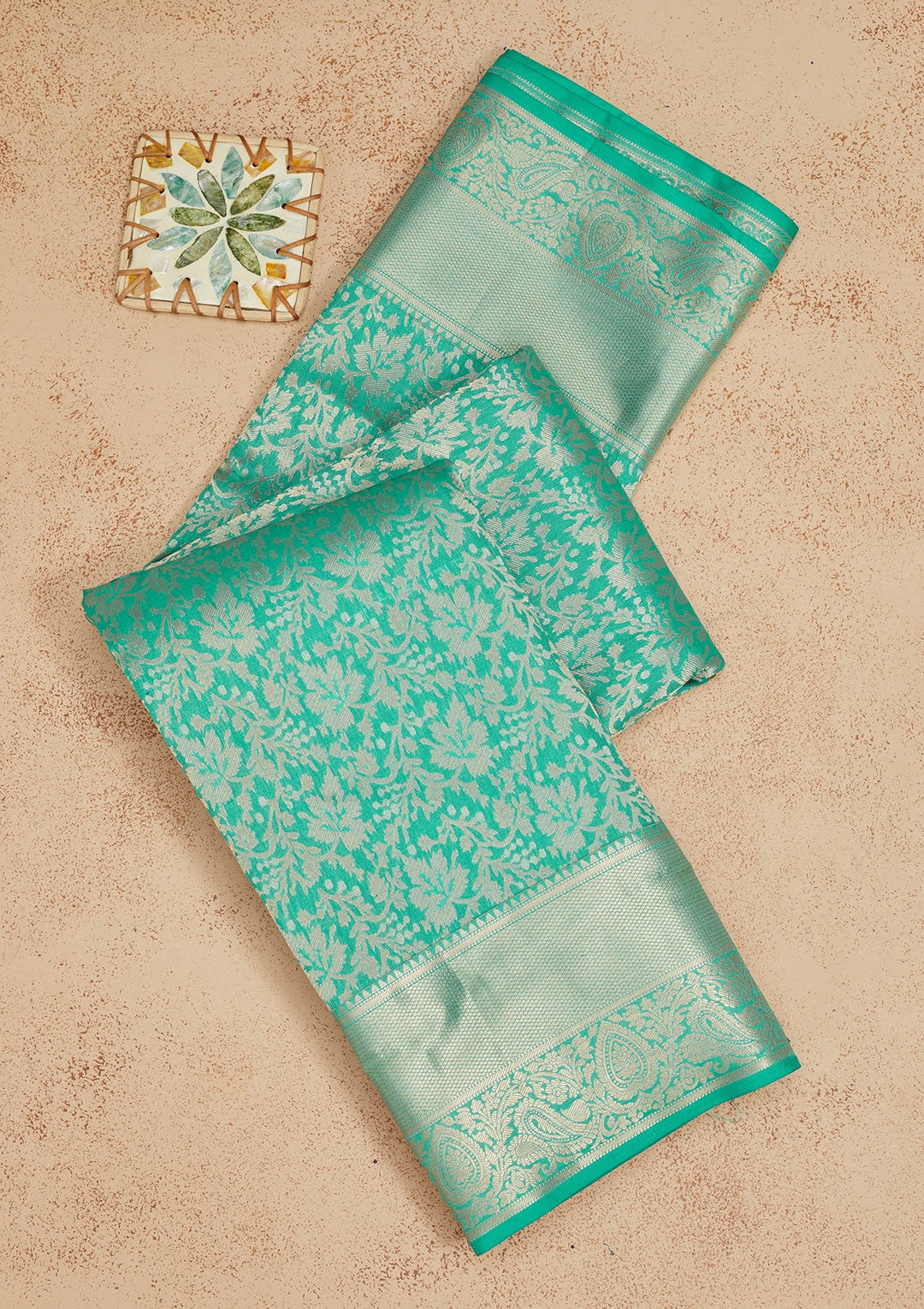 Rama Green Zariwork Pure Silk Saree-Koskii