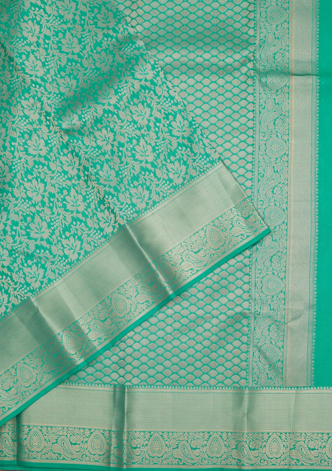 Rama Green Zariwork Pure Silk Saree-Koskii