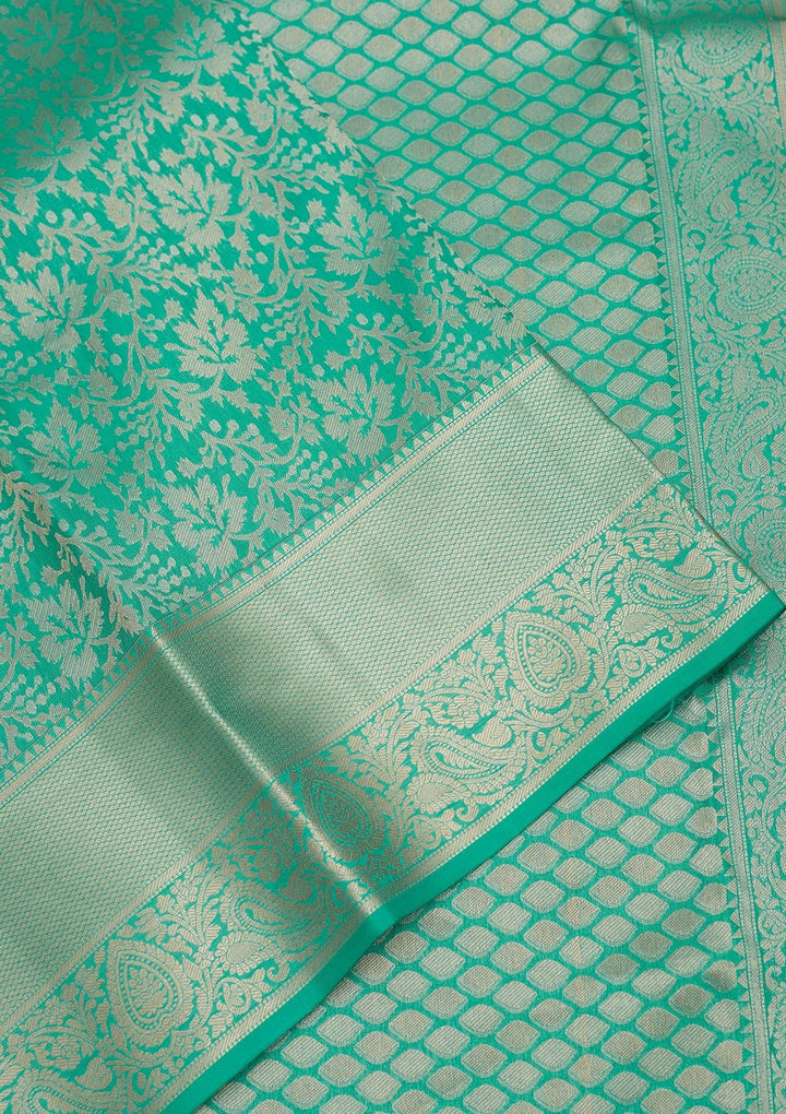 Rama Green Zariwork Pure Silk Saree-Koskii