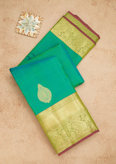 Rama Green Zariwork Pure Silk Saree-Koskii