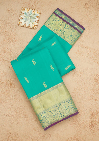 Rama Green Zariwork Pure Silk Saree-Koskii