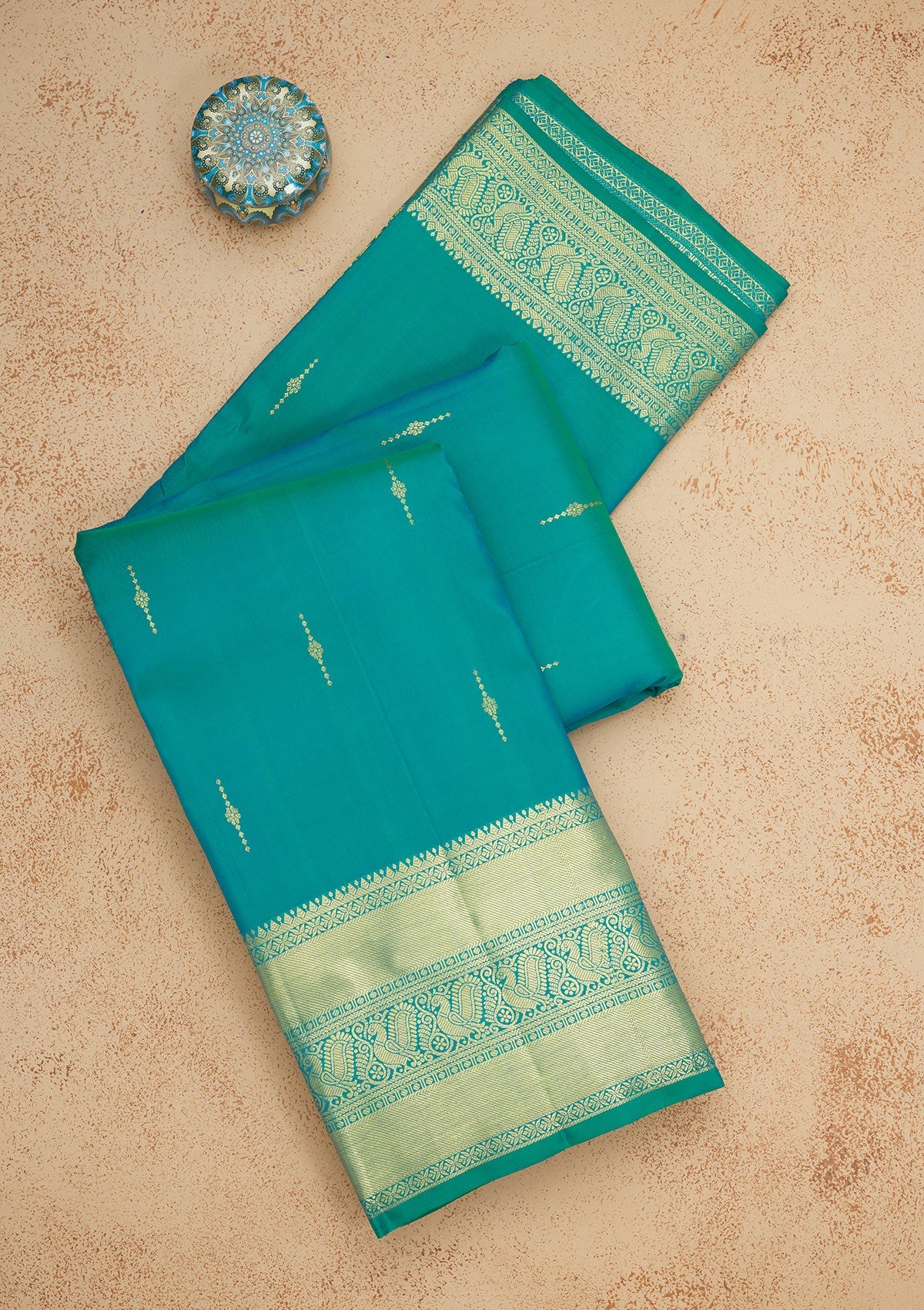 Rama Green Zariwork Pure Silk Saree-Koskii