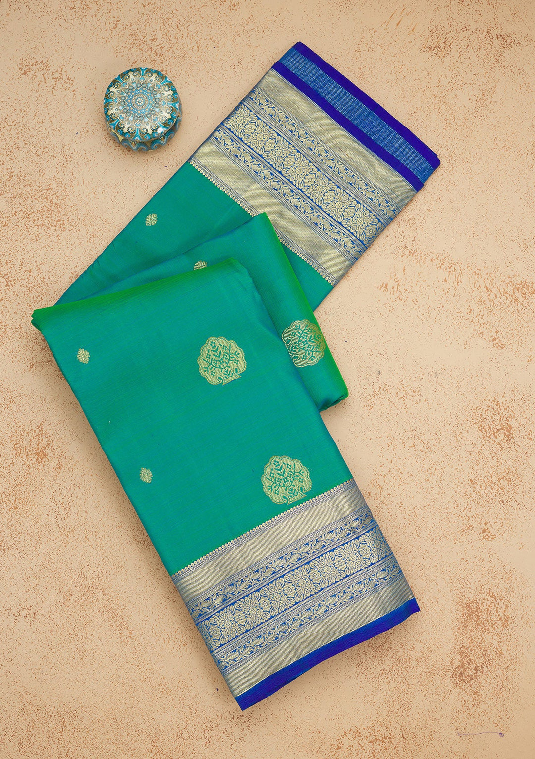 Rama Green Zariwork Pure Silk Saree-Koskii