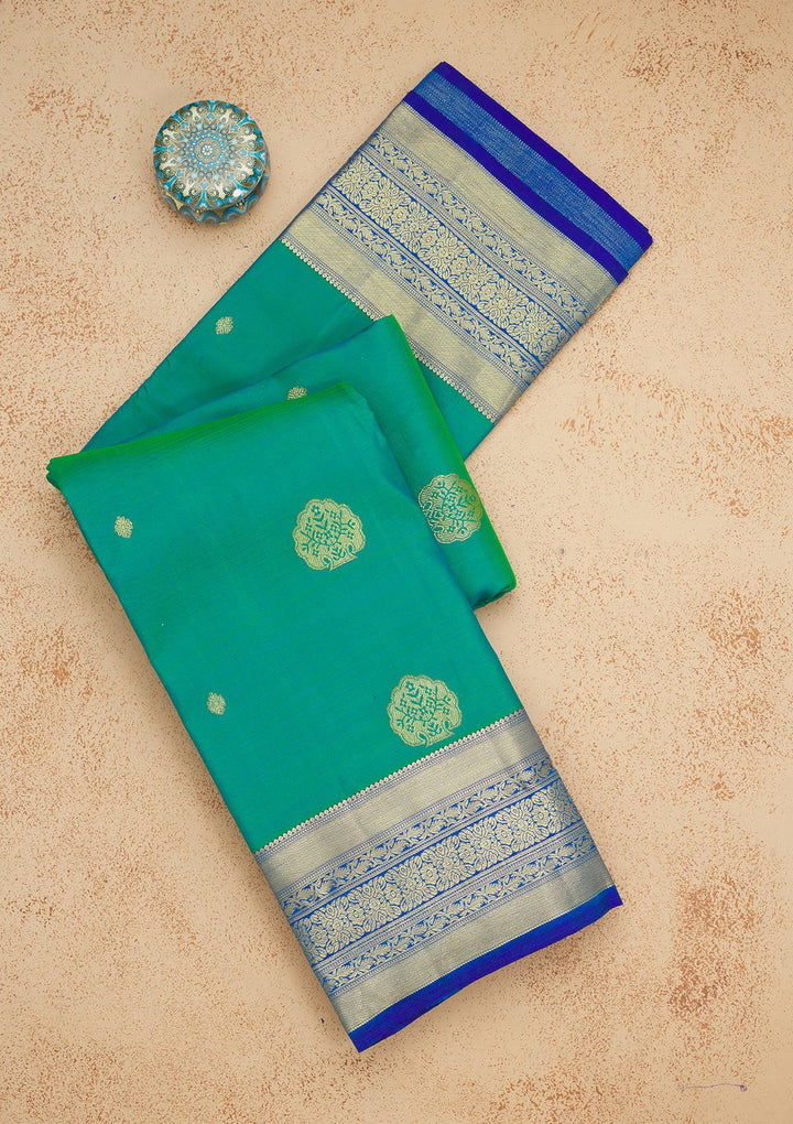 Rama Green Zariwork Pure Silk Saree-Koskii