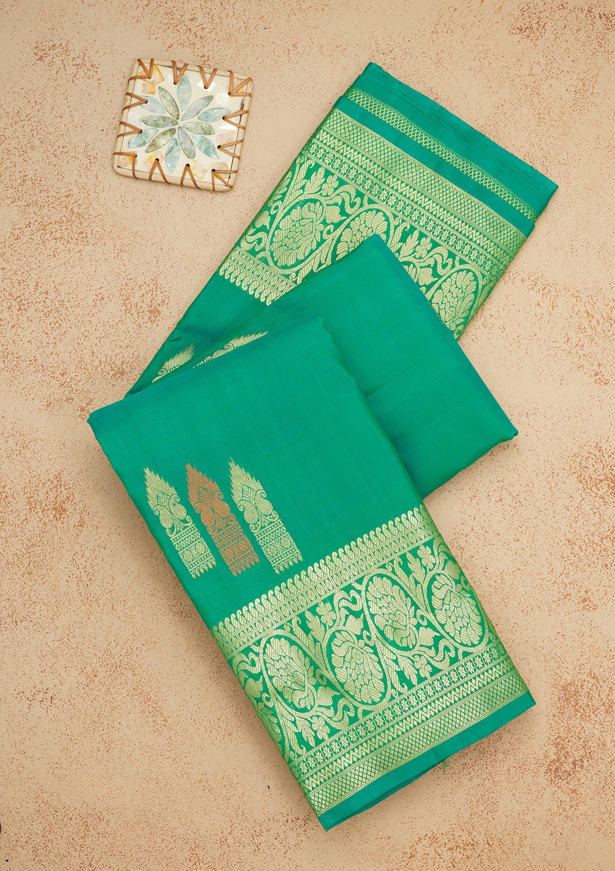 Rama Green Zariwork Pure Silk Saree-Koskii