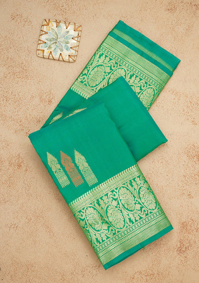 Rama Green Zariwork Pure Silk Saree-Koskii