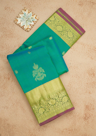 Rama Green Zariwork Pure Silk Saree-Koskii