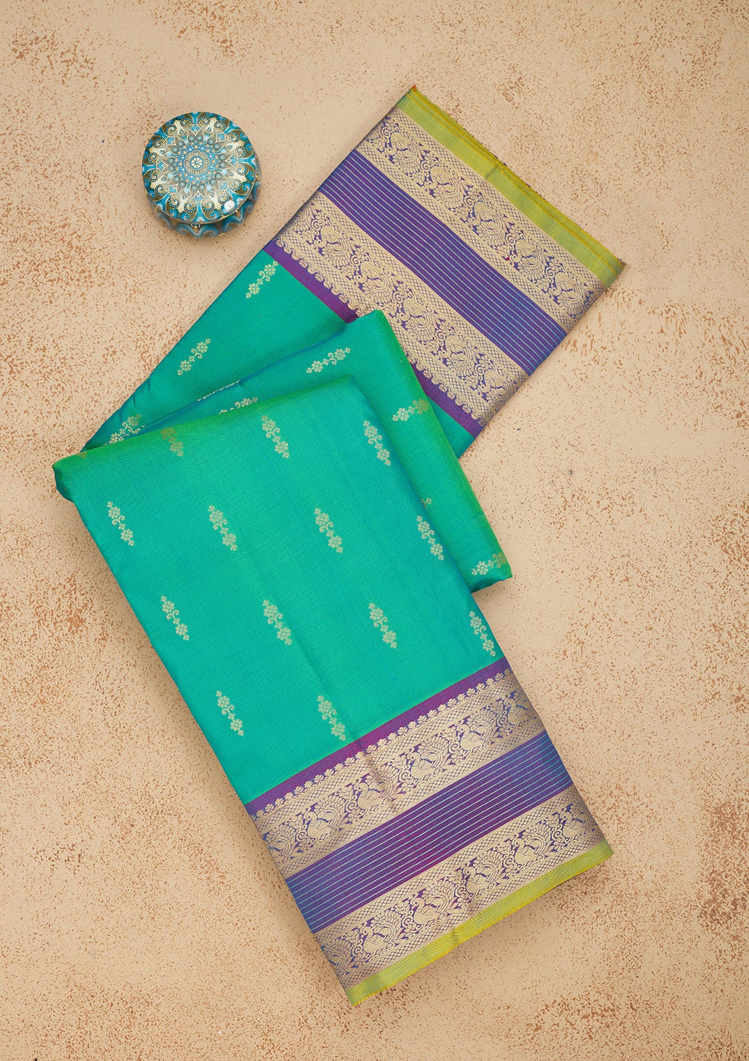 Rama Green Zariwork Pure Silk Saree-Koskii