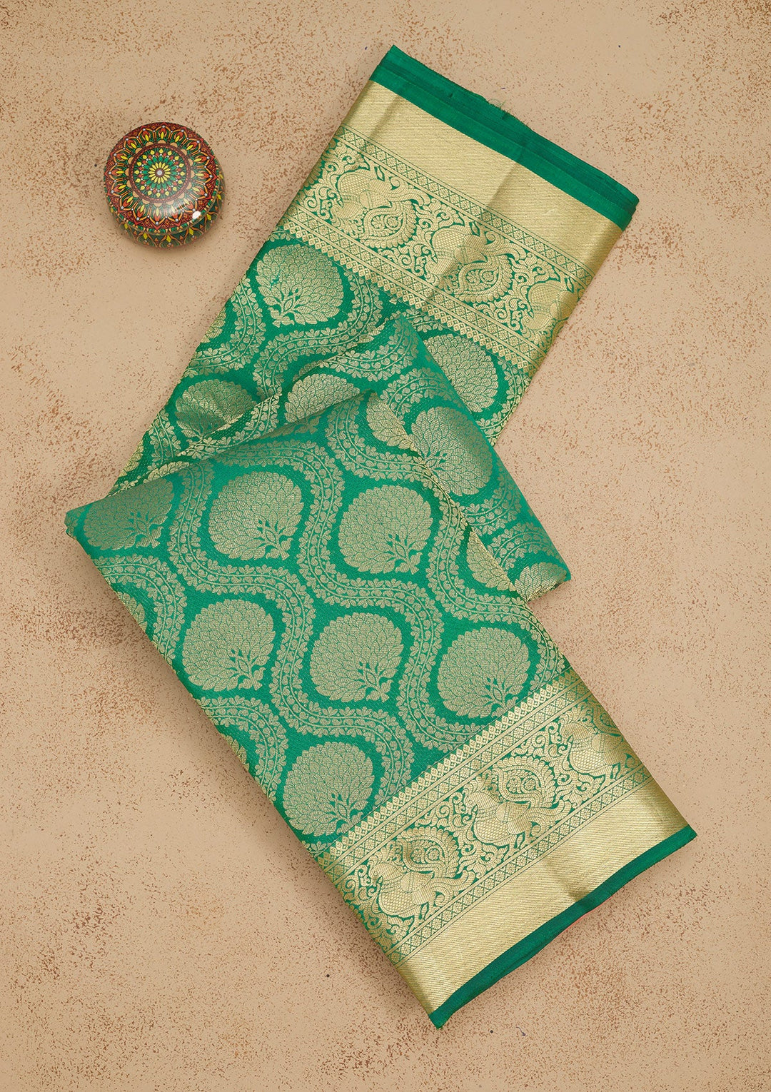 Rama Green Zariwork Pure Silk Saree-Koskii