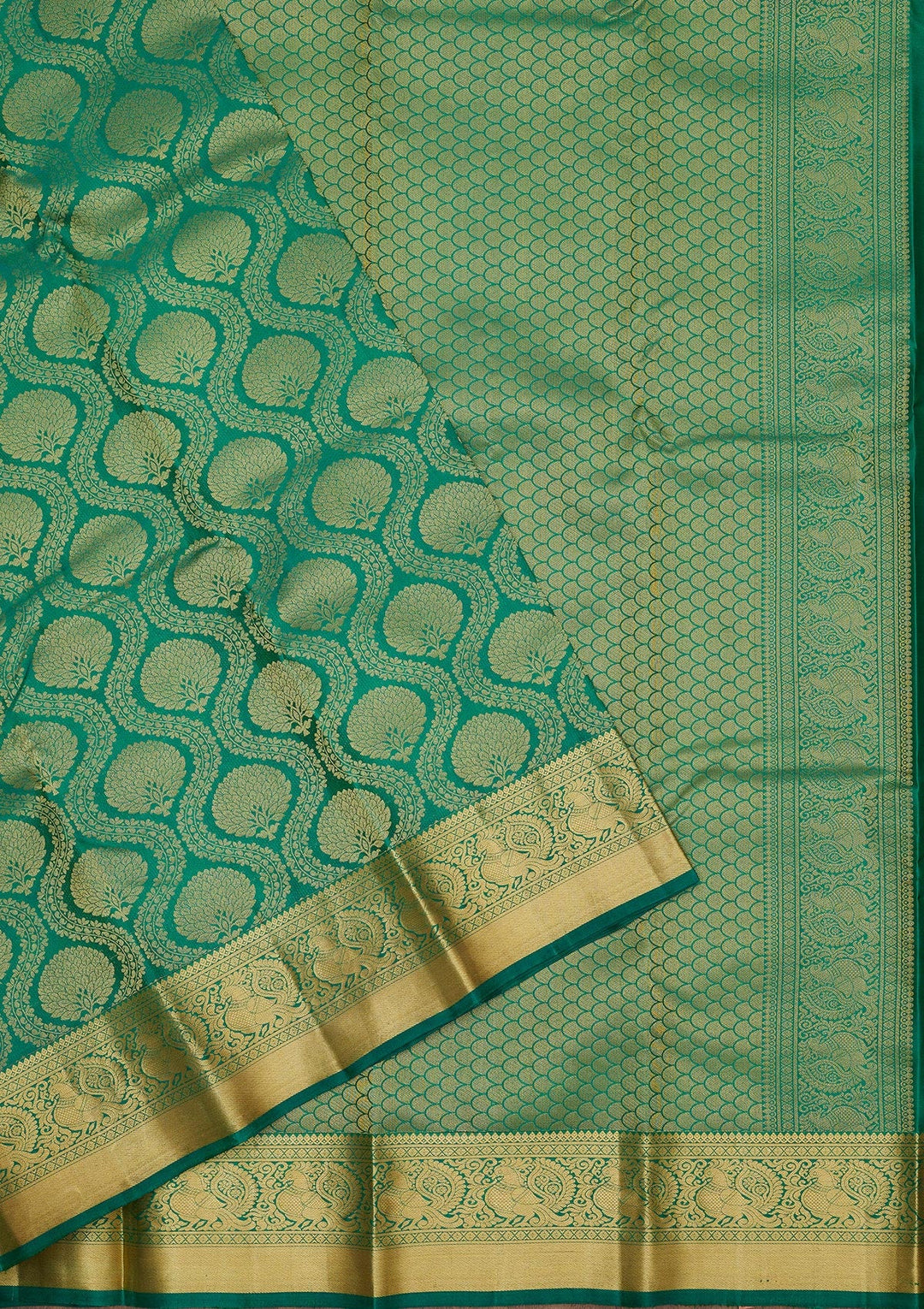 Rama Green Zariwork Pure Silk Saree-Koskii