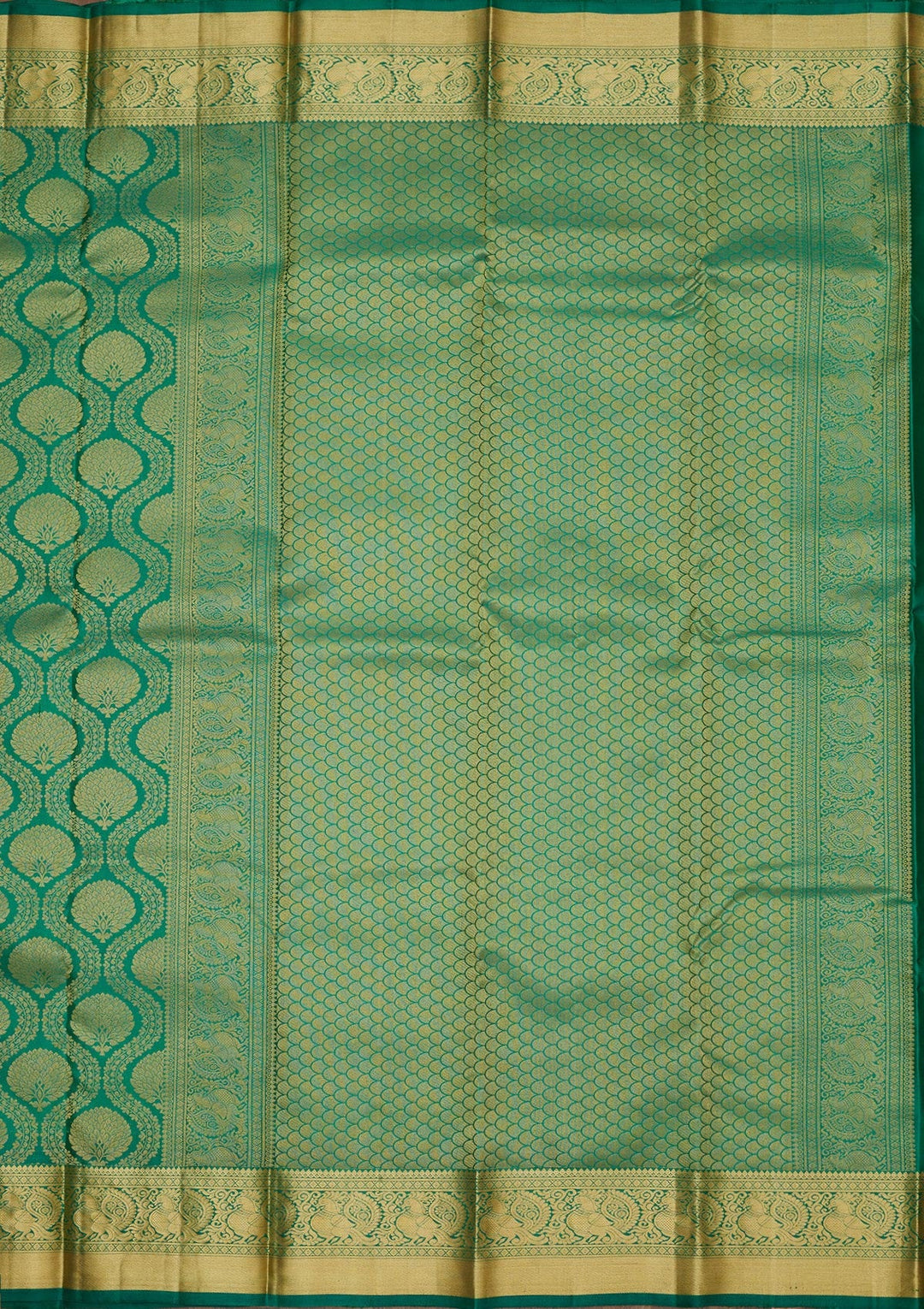 Rama Green Zariwork Pure Silk Saree-Koskii