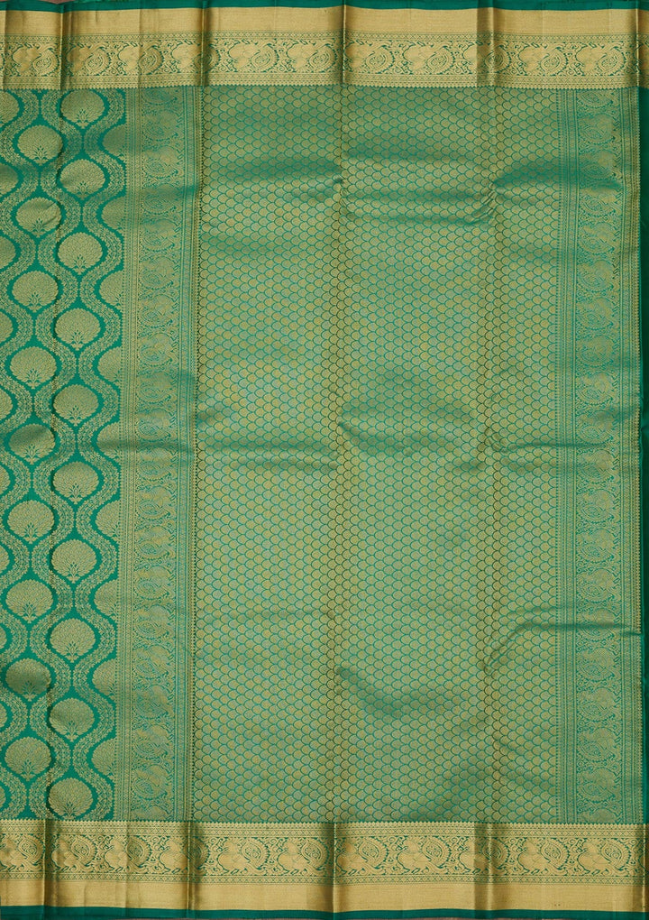 Rama Green Zariwork Pure Silk Saree-Koskii