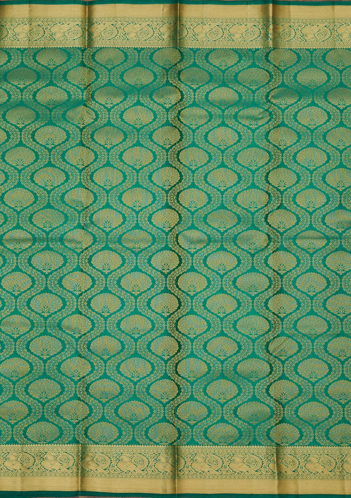 Rama Green Zariwork Pure Silk Saree-Koskii
