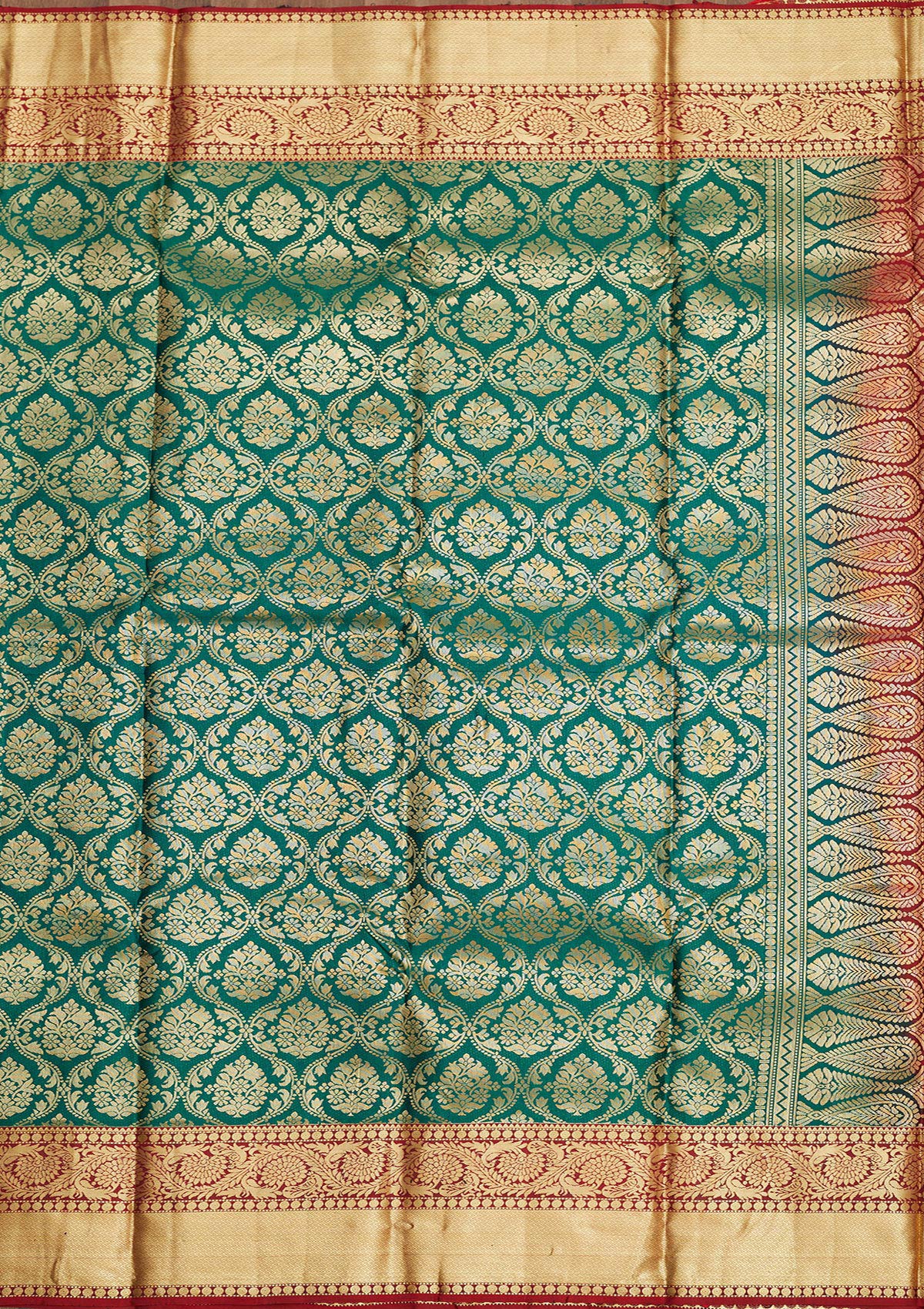 Rama Green Zariwork Pure Silk Saree-Koskii