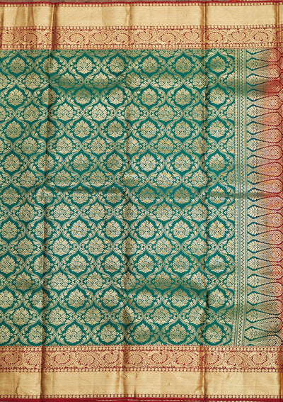 Rama Green Zariwork Pure Silk Saree-Koskii