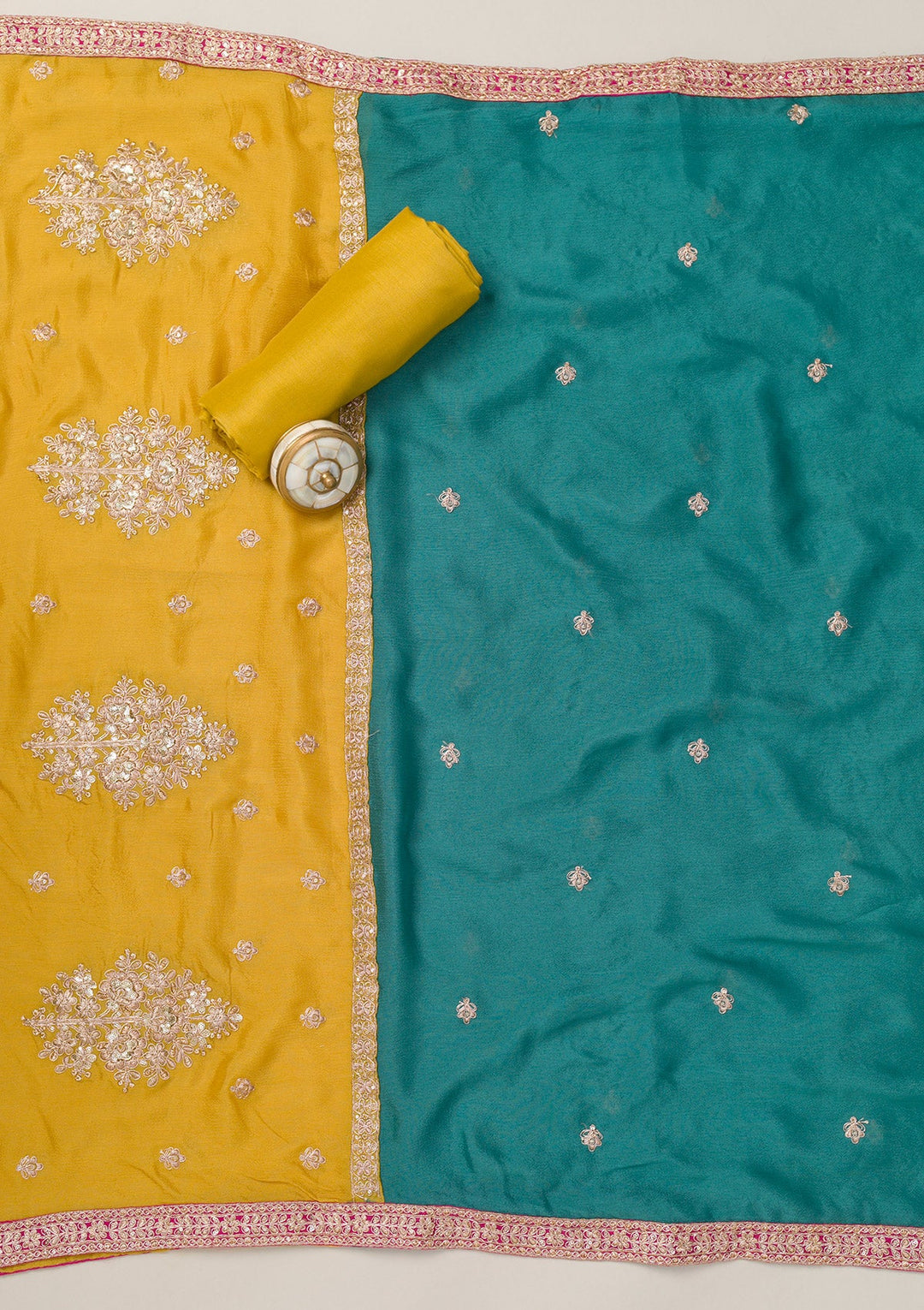 Rama Green Zariwork Semi Crepe Unstitched Salwar Suit-Koskii
