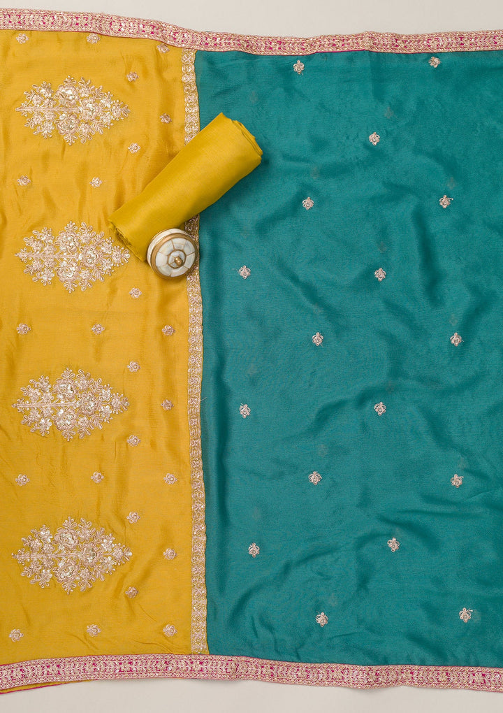 Rama Green Zariwork Semi Crepe Unstitched Salwar Suit-Koskii