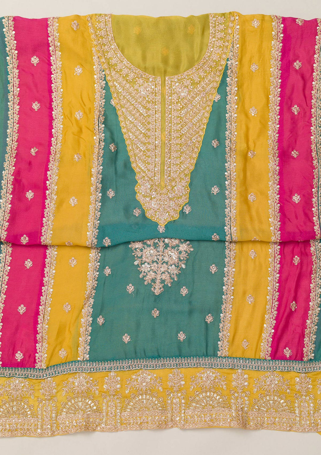 Rama Green Zariwork Semi Crepe Unstitched Salwar Suit-Koskii