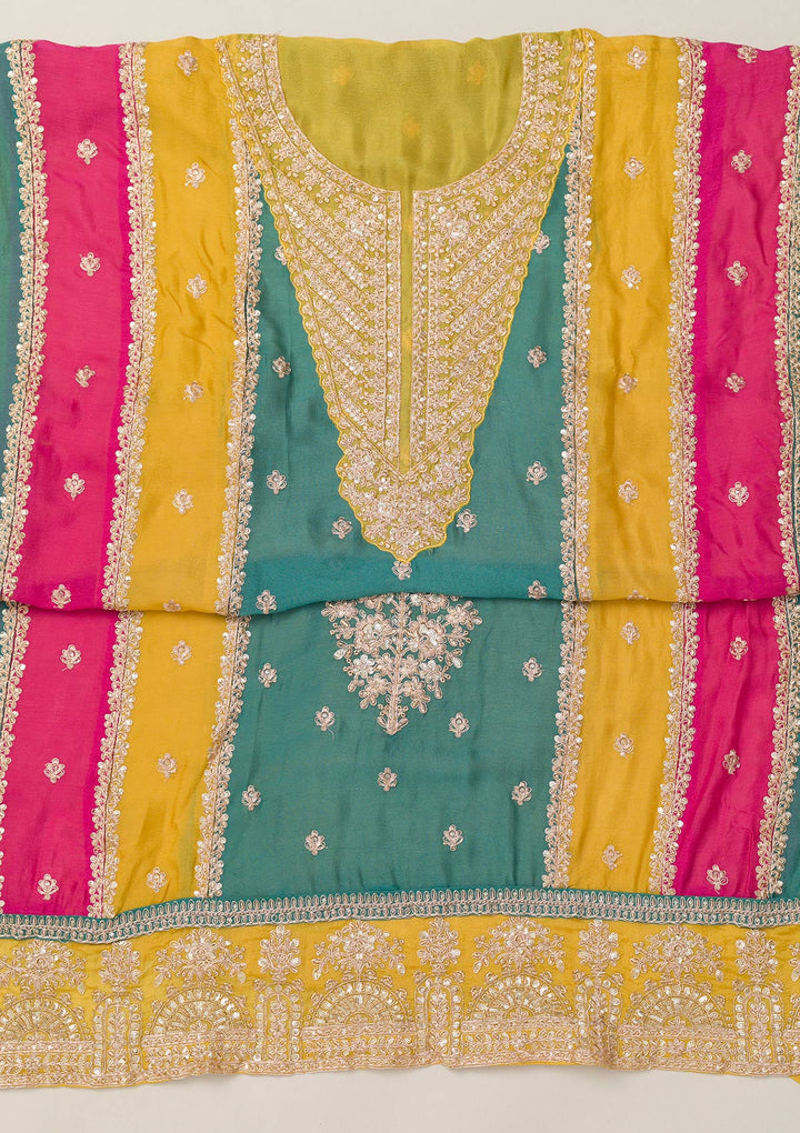 Rama Green Zariwork Semi Crepe Unstitched Salwar Suit-Koskii