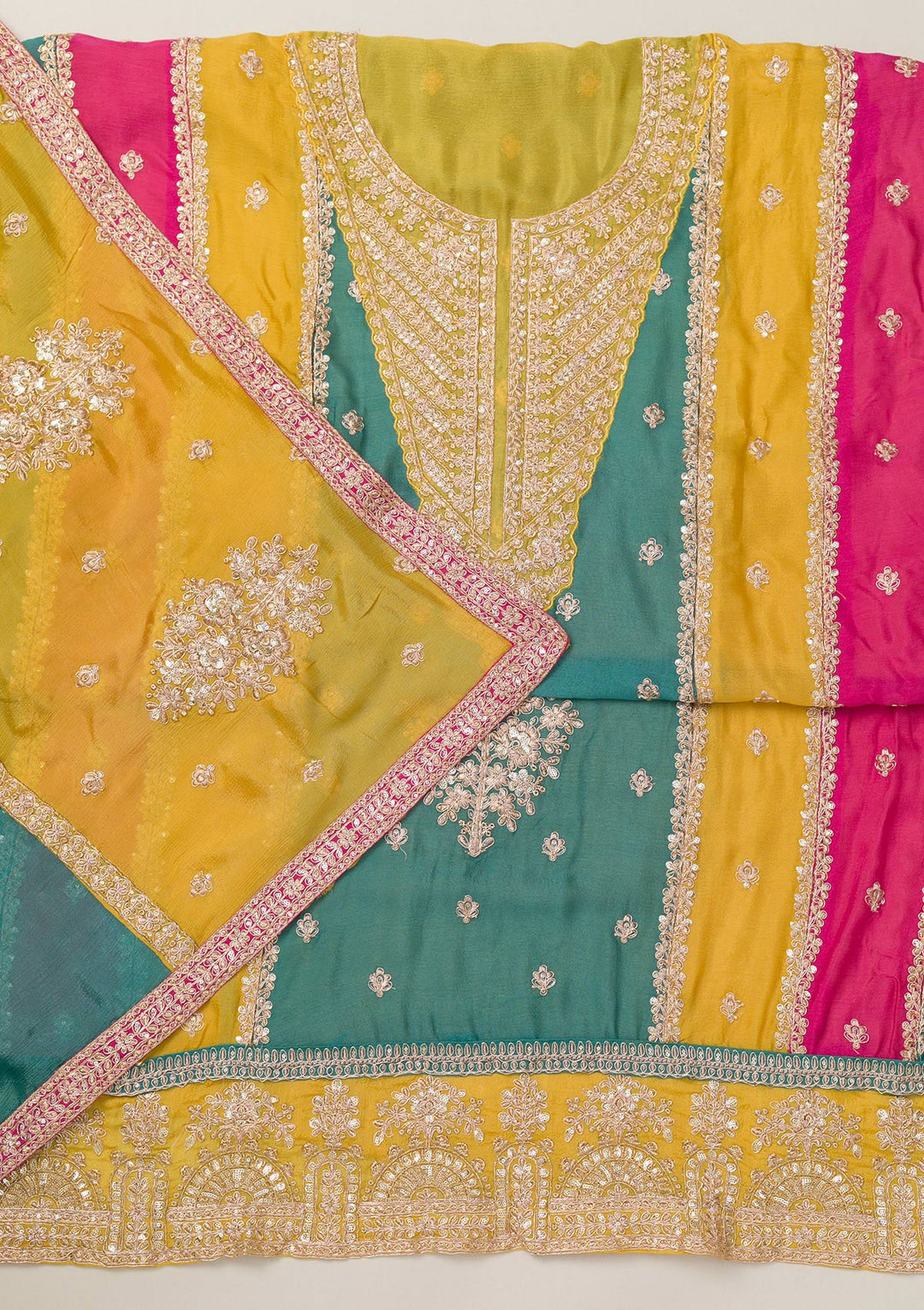 Rama Green Zariwork Semi Crepe Unstitched Salwar Suit-Koskii